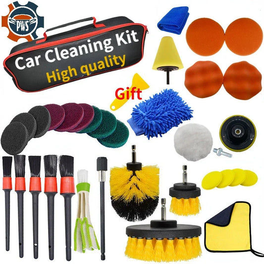 New Car Cleaning Kit Scrubber Drill Detailing Brush Set Air Conditioner Vents Towel Polisher Car Auto Detailing Tools 