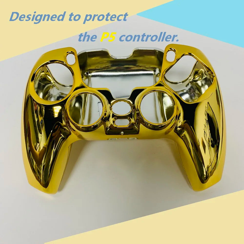 Controller Shell Chrome Golden Glossy Decorative Trim Cover Compatible For PS5, DIY Replacement ABS Case