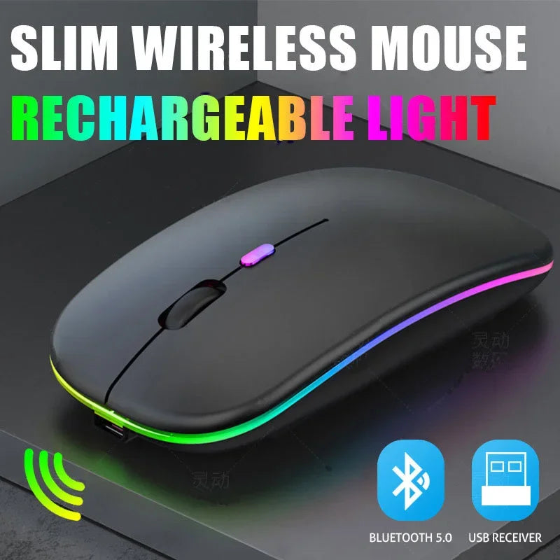 Wireless mouse 2.4GHz Bluetooth rechargeable mouse quiet ergonomic gaming mouse with USB backlight 1600dpi mouse for PC and