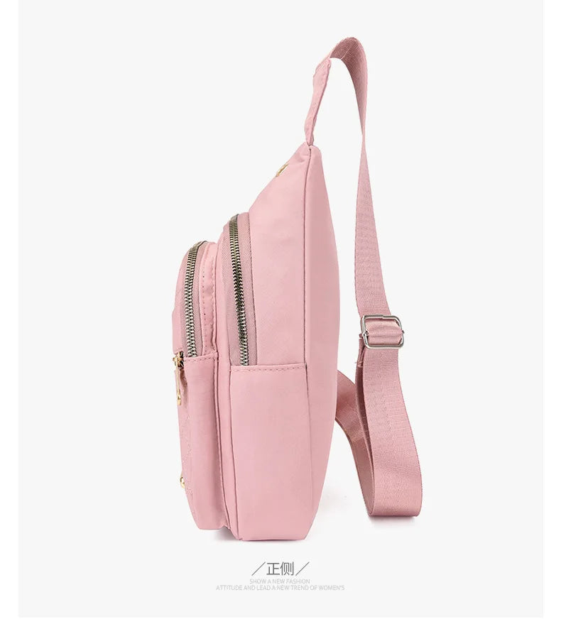 Women Pink Chest Bag 2024 Ladies Waterproof White Chest Backpack Shoulder Bag Oxford Cloth Crossbody Bag Cycling Sports Backpack