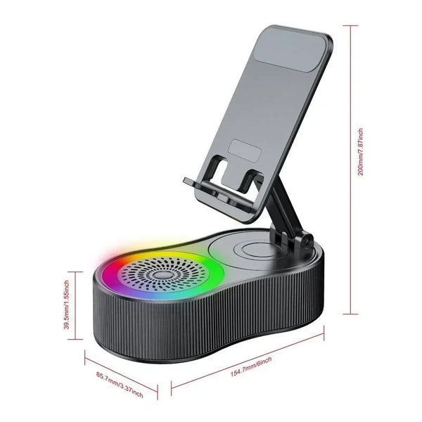 360 ° Supporto per telefono antiscivolo pieghevole regolabile girevole Altoparlante wireless con luce ambientale colorata Subwoofer surround HD 5.3
