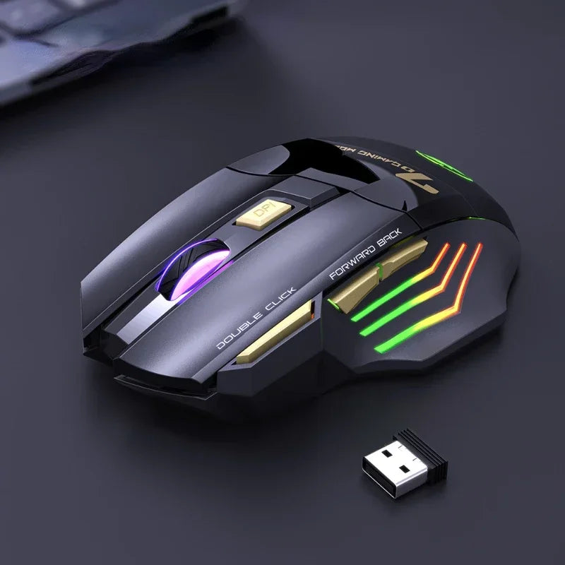 2023 New GW - X7 Free Double-click 2.4G Btooth Silent Rechargeable Dazzling Breathing Light Wireless Game Mouse 7 Keys