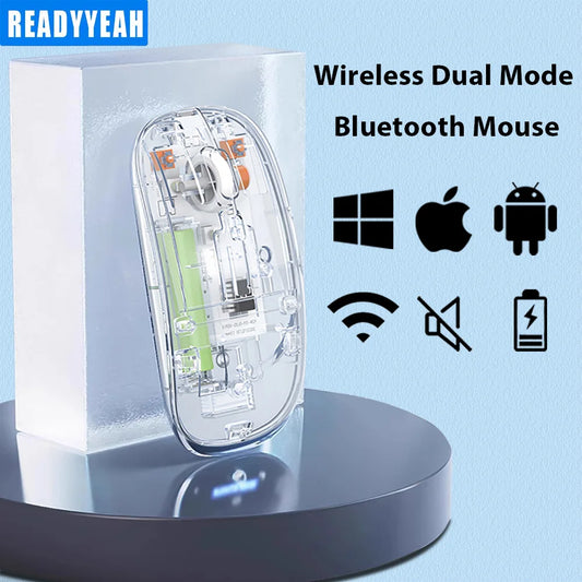 Rechargeable Gaming Mouse 2.4G Wireless Bluetooth Transparent Mouse For PC Computer Gamer For Laptop RGB Silence Ergonomic Mouse