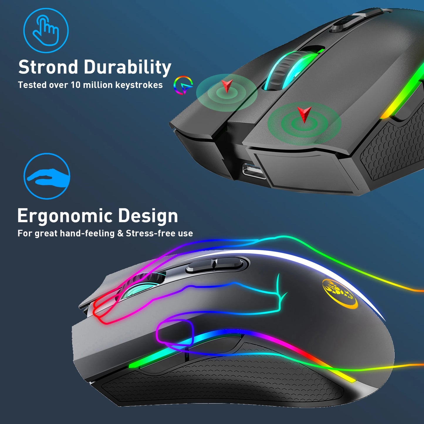 Rechargeable 2.4G Wireless RGB Gaming Mouse Ergonomic Gaming Backlit Mice for Laptop PC