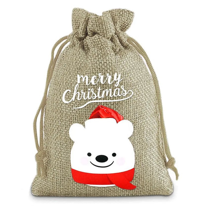 Linen Cotton Drawstring Bags Merry Christmas Decoration 2024 Christmas Navidad Natal New Year 2025 Packing Gift Candy Bag