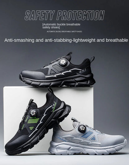 Fashion Rotating Button Lightweight Men Wrok Shoes Security Sneakers Steel Toe Boots Puncture-Proof Anti-smash Male Footwear