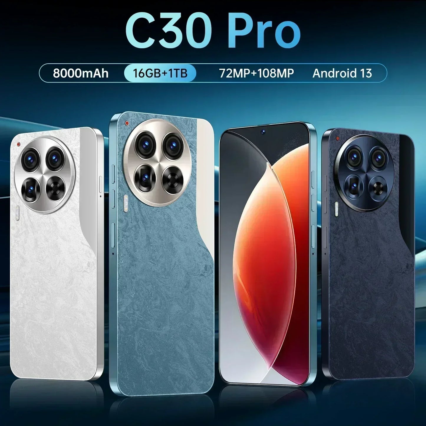 2025 New C30 Pro Smartphone 7.3 Inch Full Screen 4G/5G Cell Phone 16TB+1TB 6800mAh Mobile Phones 108MP Global Version Celulares