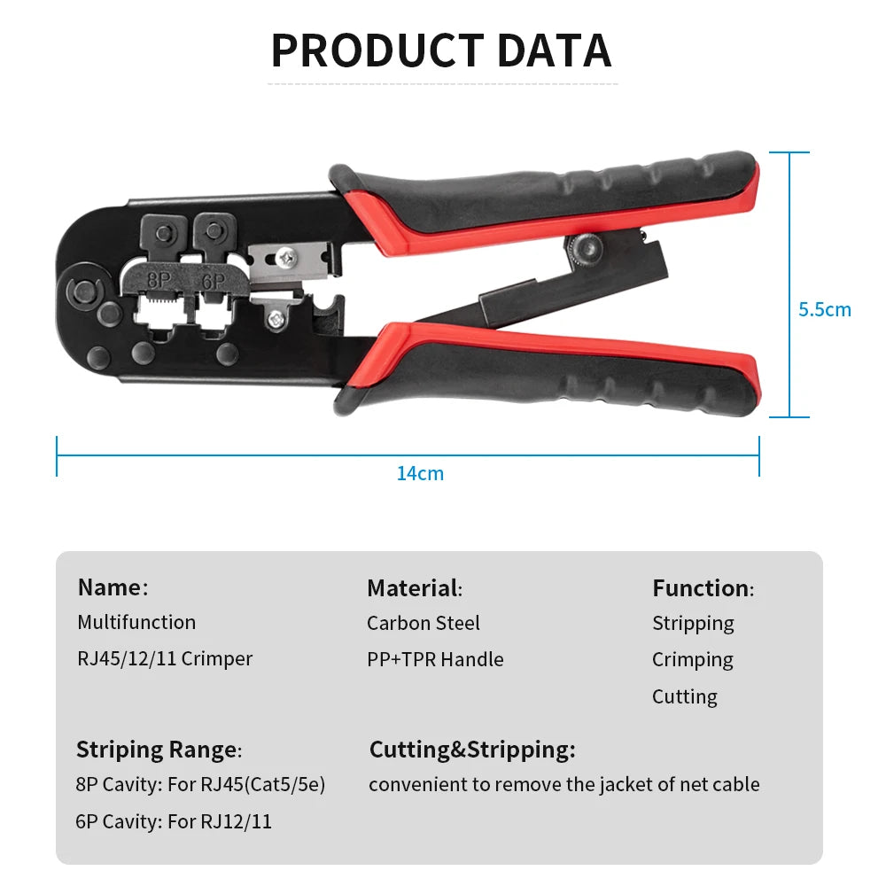 RJ45 Crimper RJ11 RJ45 Crimping Tool Ethernet Network LAN Cable Crimper Cutter Stripper Plier for 6P 8P RJ11 RJ12 RJ45