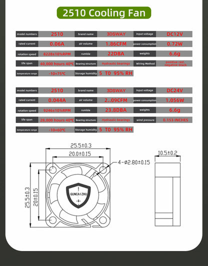 2510 3010 4010 Voron Cooling Fan DC 12V 24V Mini Brushless Hotend Cooling Fan Hydraulic Bearing Fan RGB LED for 3D Printer Parts