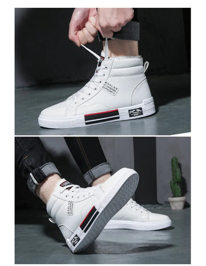 Fashion Leather Men's Canvas Shoes Autumn High-Top Casual Shoes for Men Non-Slip Male Sneakers 2024 New Winter Tenis Masculino