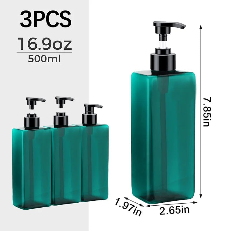 Bathroom Refillable Liquid Square Bottle Dispenser Lotion Containers With Labels Dish Soap Body Wash Dispenser 500ml