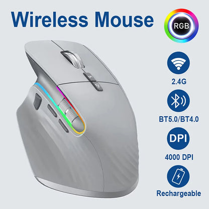 2.4G Wireless Mouse Bluetooth RGB Rechargeable Ergonomic Design Computer Mice For Computer Gaming Office