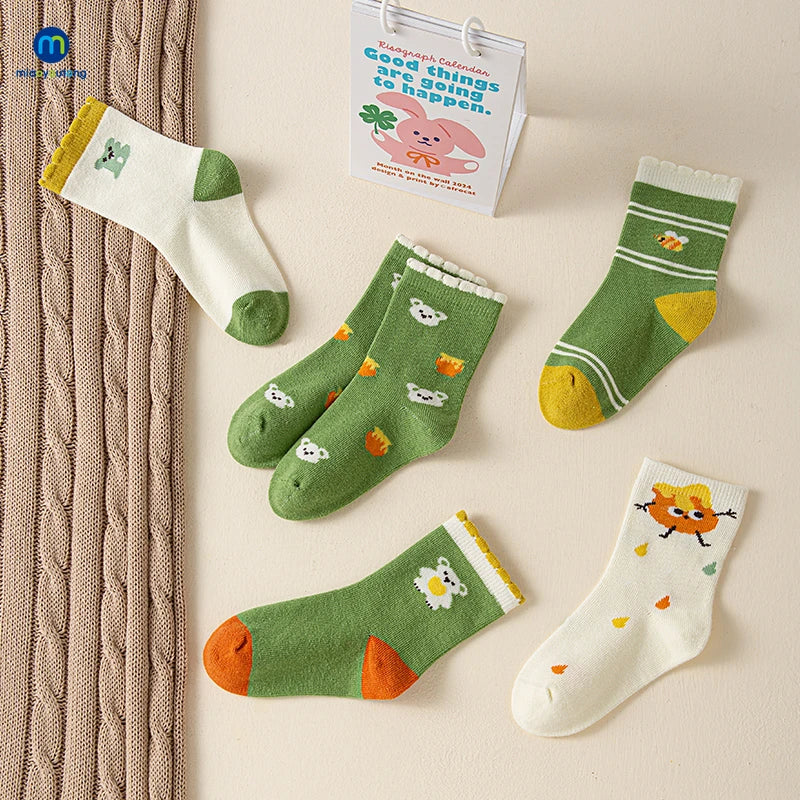 5 Pairs /Lot Baby Girl Soft Boneless Combed Cotton Socks Warm Cartoon Children's Socks For Boys Newborn Floor Socks Miaoyoutong