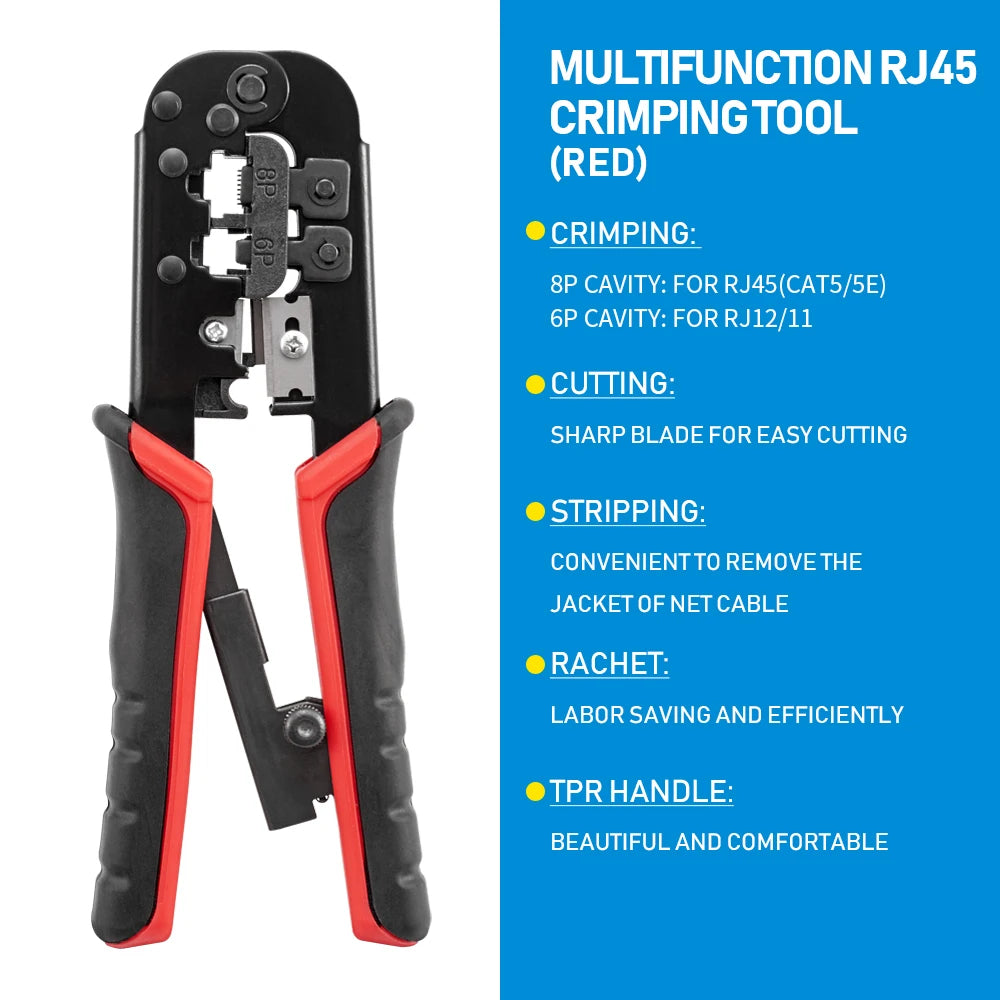 RJ45 Crimper RJ11 RJ45 Crimping Tool Ethernet Network LAN Cable Crimper Cutter Stripper Plier for 6P 8P RJ11 RJ12 RJ45