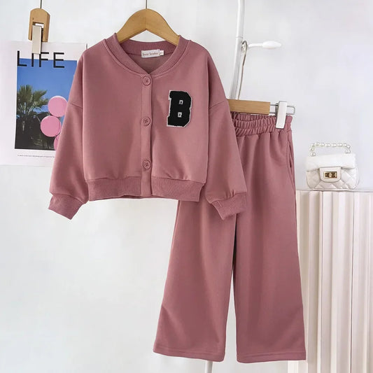 Spring and Autumn Sports Sets Kids Clothes Girls Letter Cardigan Top+Pants 2-piece Set Korean Version Simple Children's Clothing