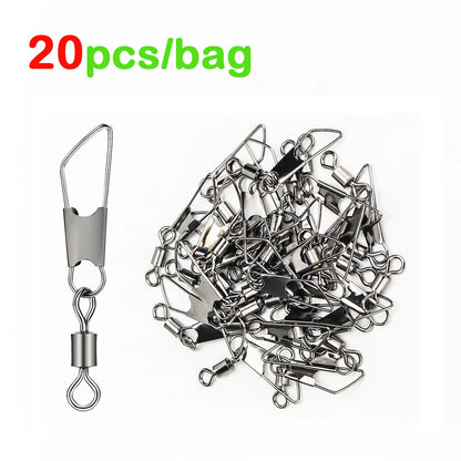 20pcs Fishing Swivel Snap Rolling Swivel Stainless Steel High Speed Connector For Fishing Lures Hooks Solid Ring Swivel