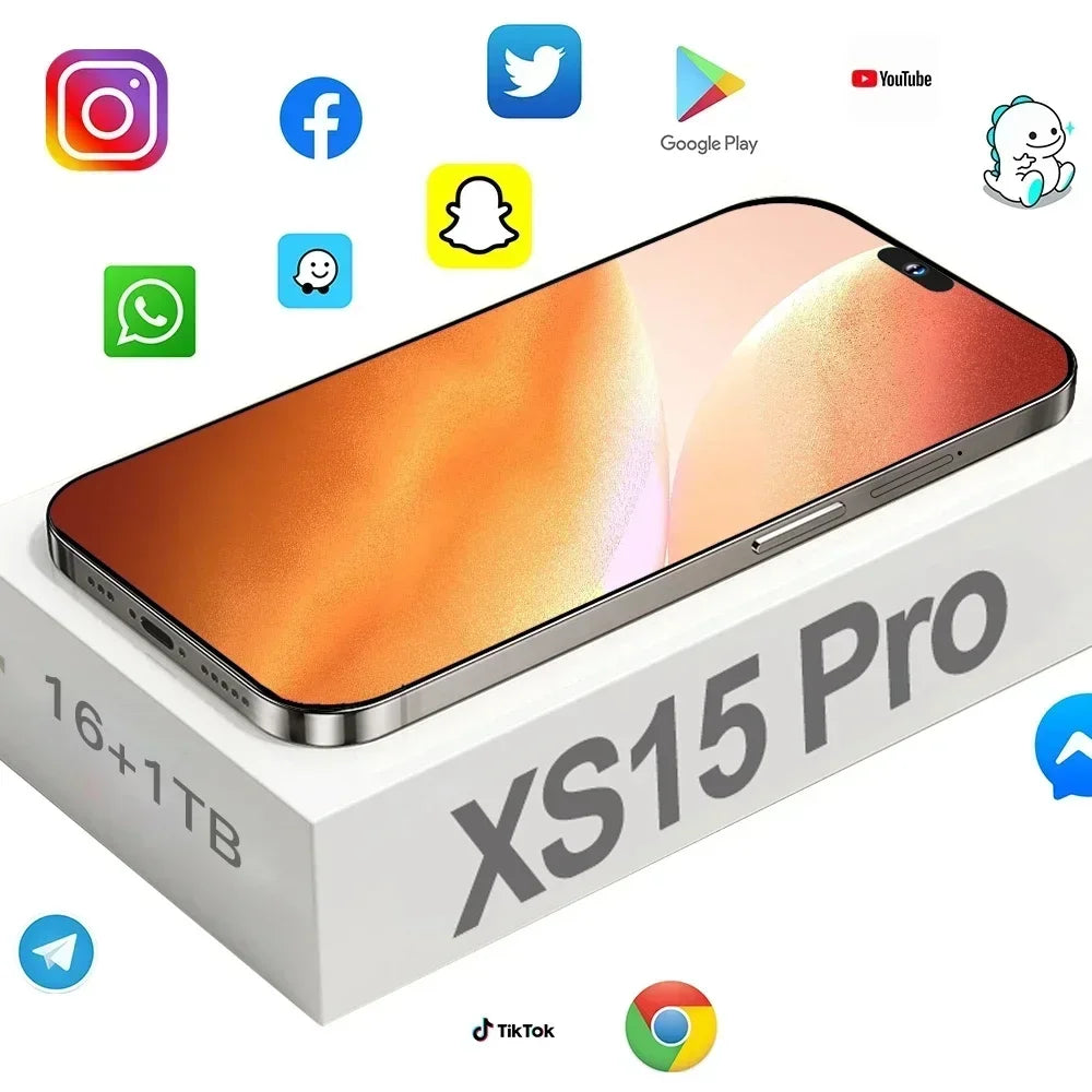 Brand New Original 16GB+1TB for Mobile Phones 6.8 Inch XS15 Pro Full Screen 4G 5G Cell Phone 6800mAh Smartphone Global Version