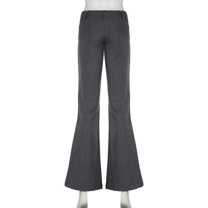 IAMSURE Office Ladies Basic Slim Solid Suitpants Y2K Elegant Fashion Low-Waisted Flare Pants Women 2024 Autumn Spring Streetwear