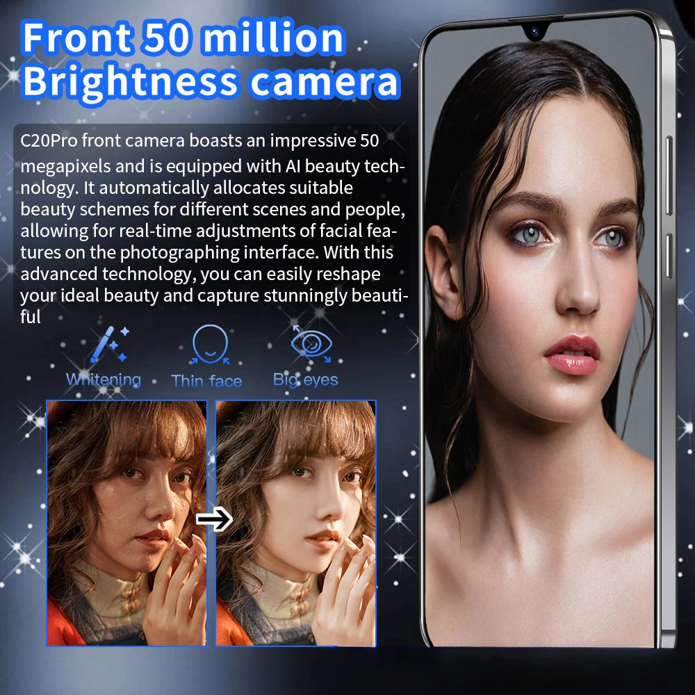 C20Pro Android Smartphone 7.3-inch HD Screen 16+1T Memory Hot Selling Cheap Mobile Phone for Foreign Trade S22 S23 Ultra