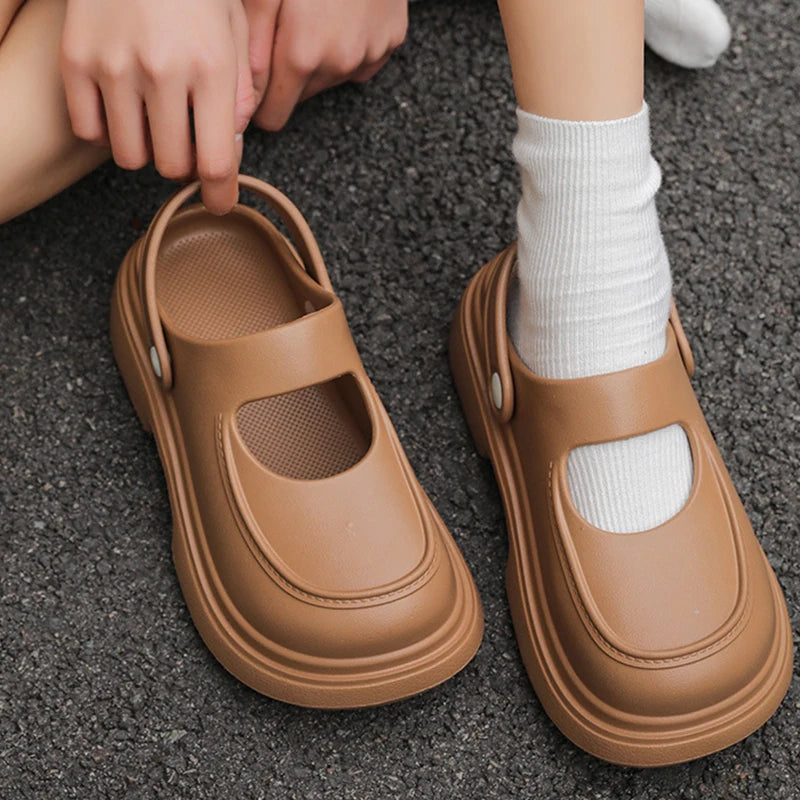 Summer Vintage Solid Slippers Outdoor Anti Slip Platform Home Soft Bottom Beach Slippers Women Waterproof Sandals Ladies Shoes