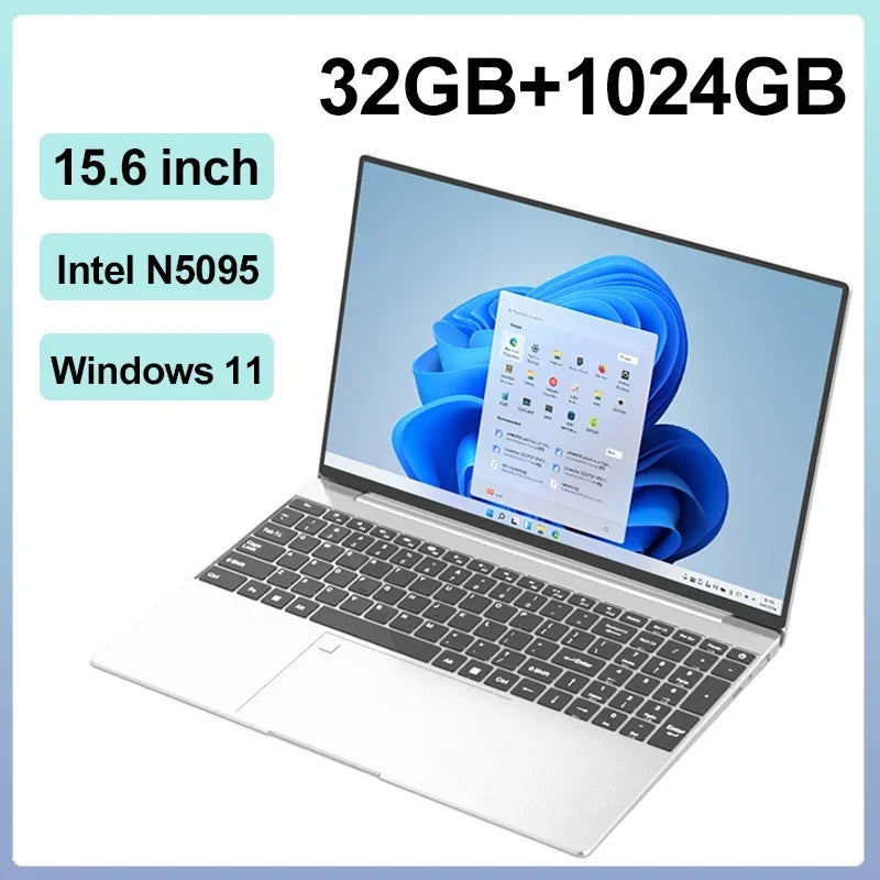 15.6" Inch Laptop, Windows 11 Pro,1920x1080,32GB RAM+2048 GBSSD ROM,Fingerprint Unlock,Backlit Keyboard,Portable Office Notebook