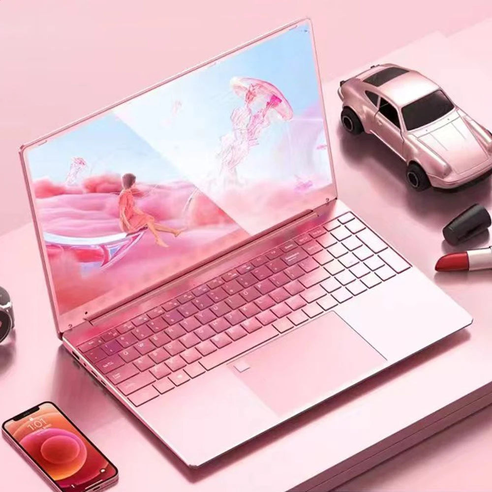 Woman Laptop Windows 10 Office Education Gaming Notebook Pink 15.6“10th Gen Intel Celeron J4125 12G RAM 1T Dual WiFi Narrow Side