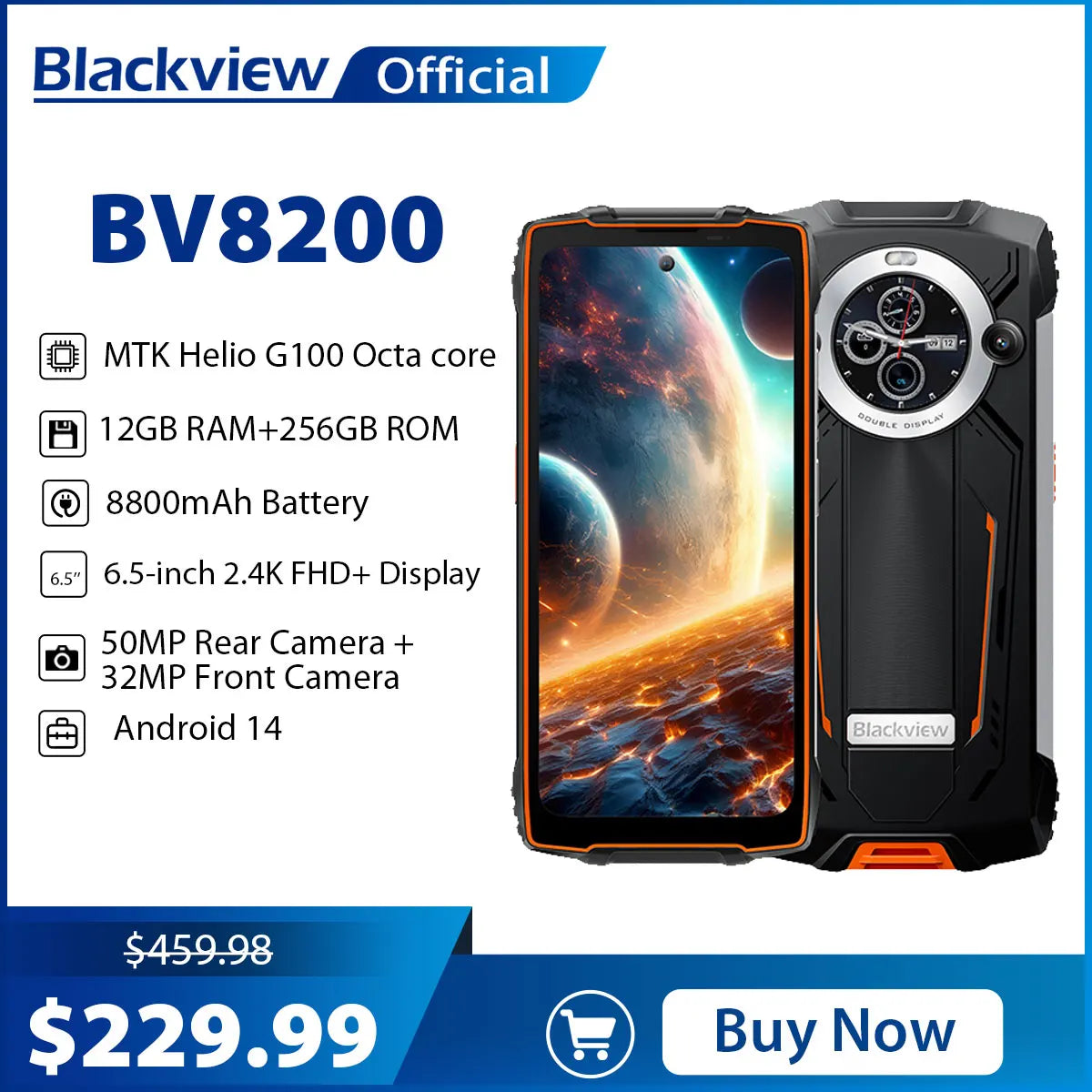 Blackview BV8200 Rugged phone 6.5" 2.4K 120Hz Display MTK Helio G100Smartphone 12GB 256GB 45W Charger CellPhone Android 14 NFC