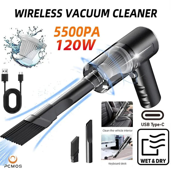 PCMOS 1PC Aspirapolvere wireless doppio uso per casa e auto Aspirapolvere potente ad alta potenza Nero