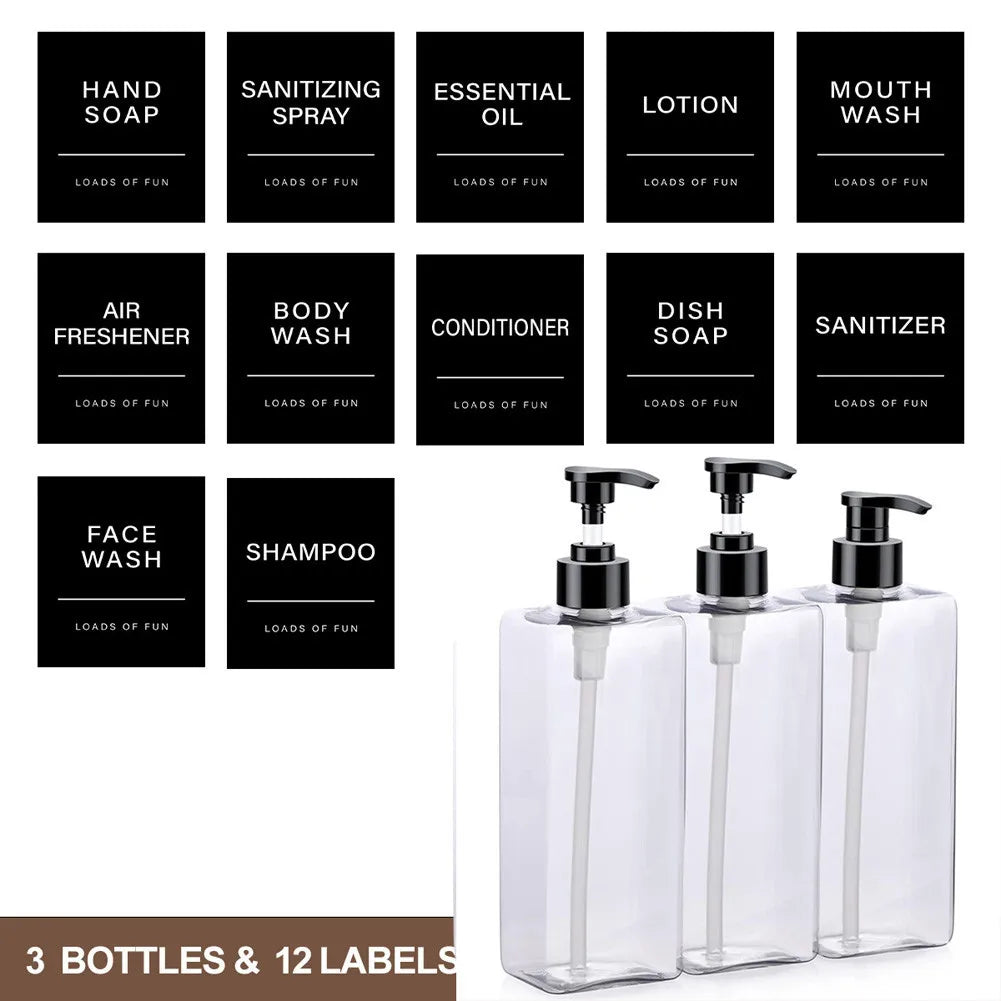 Bathroom Refillable Liquid Square Bottle Dispenser Lotion Containers With Labels Dish Soap Body Wash Dispenser 500ml