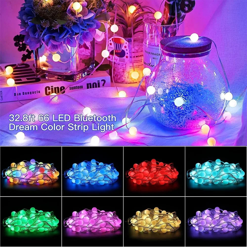 10M RGB LED Fairy Lights Globe Ball String Smart APP Bluetooth Control Addressable Garlands Outdoor Christmas Room Decoration