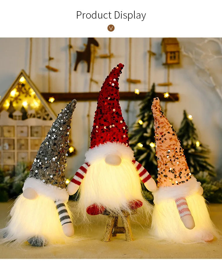 30CM Glowing Knitted Gnome Doll with Led Night Light Christmas Decorations 2024 Home Xmas Tree Decor Navidad New Year 2025 Gift