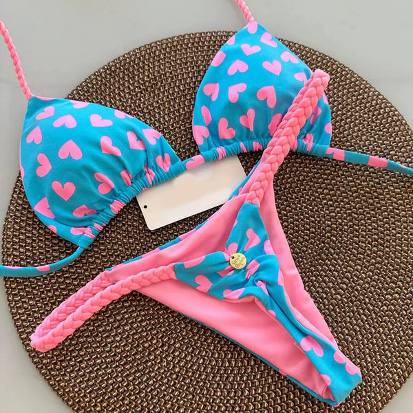 Nuovo costume da bagno bikini da donna con stampa divisa, perizoma alla moda per la spiaggia e le vacanze