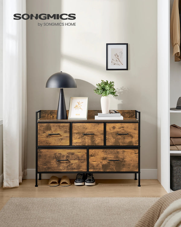 Comò armadio 5 cassetti in tessuto con maniglie rack in metallo design industriale