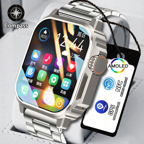 Nuovo orologio intelligente militare da esterno per uomo e donna con schermo AMOLED, bussola, voce Siri, NFC, GPS, traccia sportiva, Bluetooth, chiamata, smartwatch