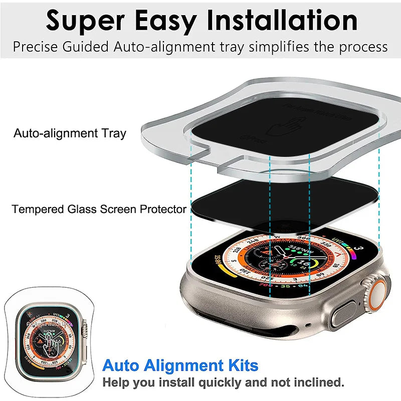 Tempered Glass Screen Protector For Apple Watch  Anti-Spy with Auto-alignment Installation Frame HD iWatch Ultra 49MM Film with