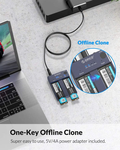 ORICO M.2 NVMe Cloner Dual Bay NVMe USB C to NVMe SSD Enclosure Aluminum M.2 Duplicator Offline Clone for PCIe M-Key SSDs 8TB