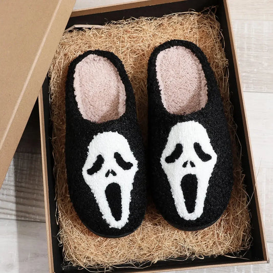 Warm Plush Slippers Women's Winter Halloween Black Spider Web Home Cotten Slippers Flip Men Indoor Floor Slippers Party Gifts 