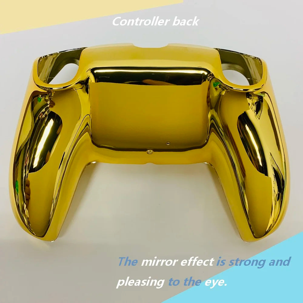 Controller Shell Chrome Golden Glossy Decorative Trim Cover Compatible For PS5, DIY Replacement ABS Case