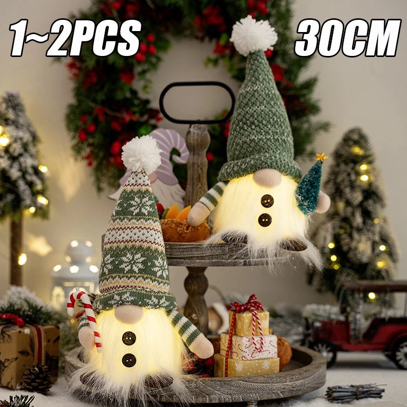 30CM Glowing Knitted Gnome Doll with Led Night Light Christmas Decorations 2024 Home Xmas Tree Decor Navidad New Year 2025 Gift