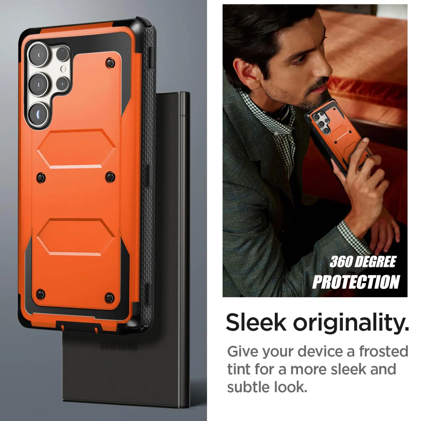 For Samsung Galaxy S24/S24+/S24 Plus/S24 Ultra 5G Phone Case Shockproof Protective Heavy Duty Rugged Hybrid Cover Orange