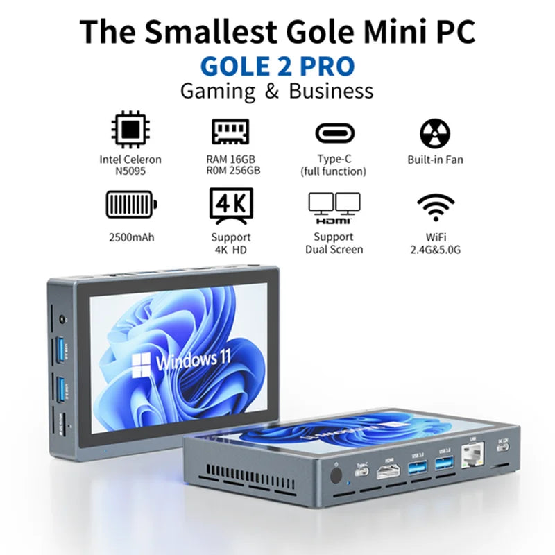 Higole Gole 2 Pro 5.5'' Intel N5095 Mini PC Windows 11 WiFi5 16GB 256GB 2500mAh 4K Desktop Computer Touch Screen Windows Tablet