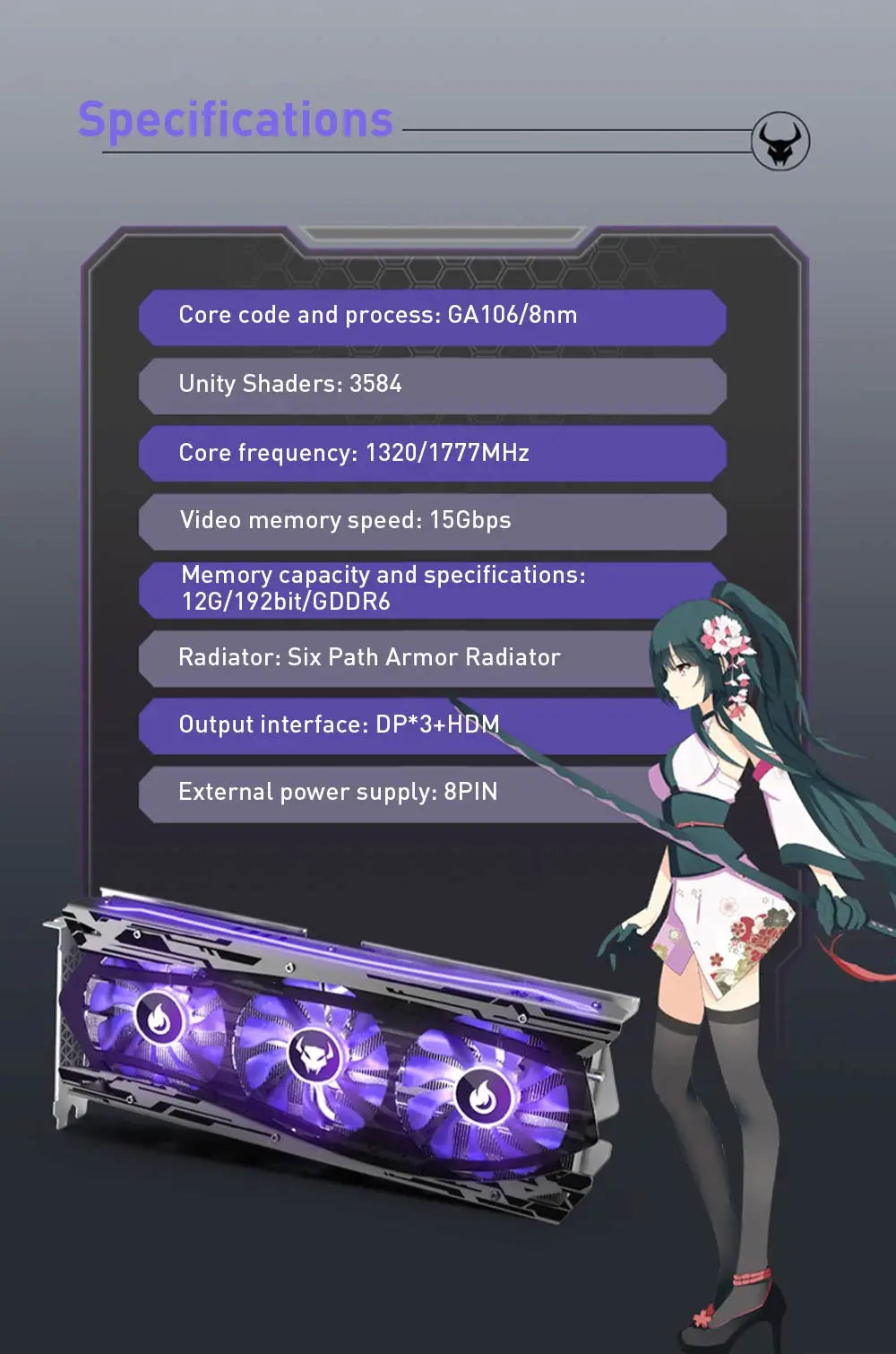 Yeston Used NVIDIA Graphics Card Geforce RTX 3060 12G placa de video 3060 GDDR6 192bit Video Card RGB Computer Desktop GPU rtx