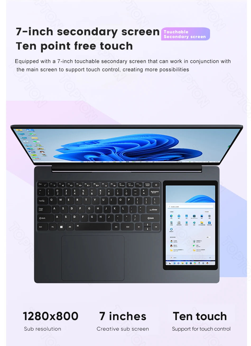 Cheap L10 Dual Screen Laptop 15.6 Inch IPS + 7'' Touch Intel Celeron N5095 Max 16G DDR4 2T SSD Slim Office Notebook PC Computer