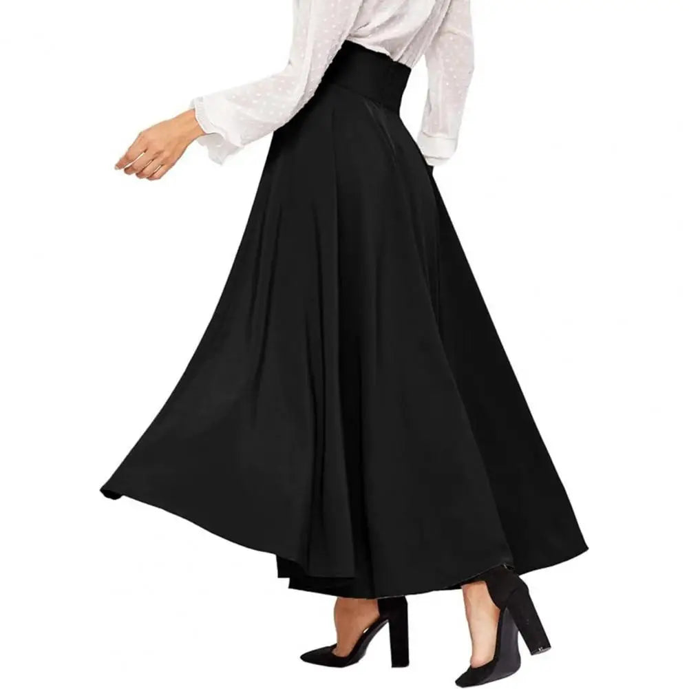 Women Skirt Elegant Lace-up Maxi Skirt with High Waist A-line Silhouette Solid Color Pleated Ankle Length for Women for Spring