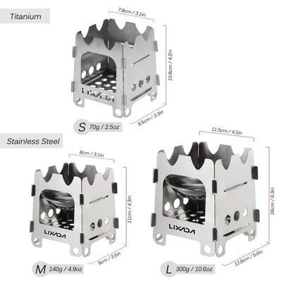 Lixada Titanium/Stainless steel Outdoor Camping Stove Portable Ultralight Folding Wood Stove Pocket Stove Camping Fishing Hiking