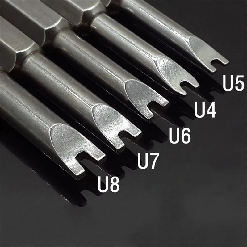 5Pcs 1/4 Inch Shank Hex Magnetic U Shaped Screwdriver Bits 50mm Length Long Spanner Screw Driver U4-U8 for Hand Tools