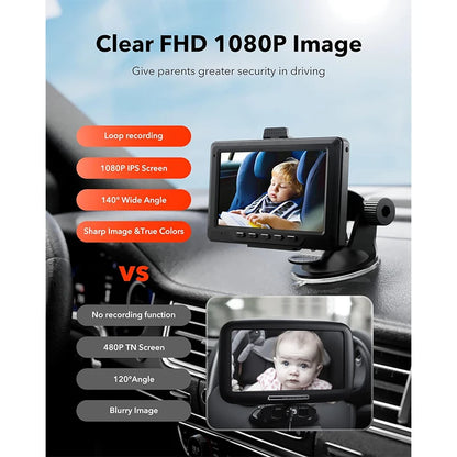 REDTIGER  4.4" Baby Car Camera 1080P HD Recording Full-Color Night Vision  Infant Safety Car Seat Camera with 140° Wide Angle