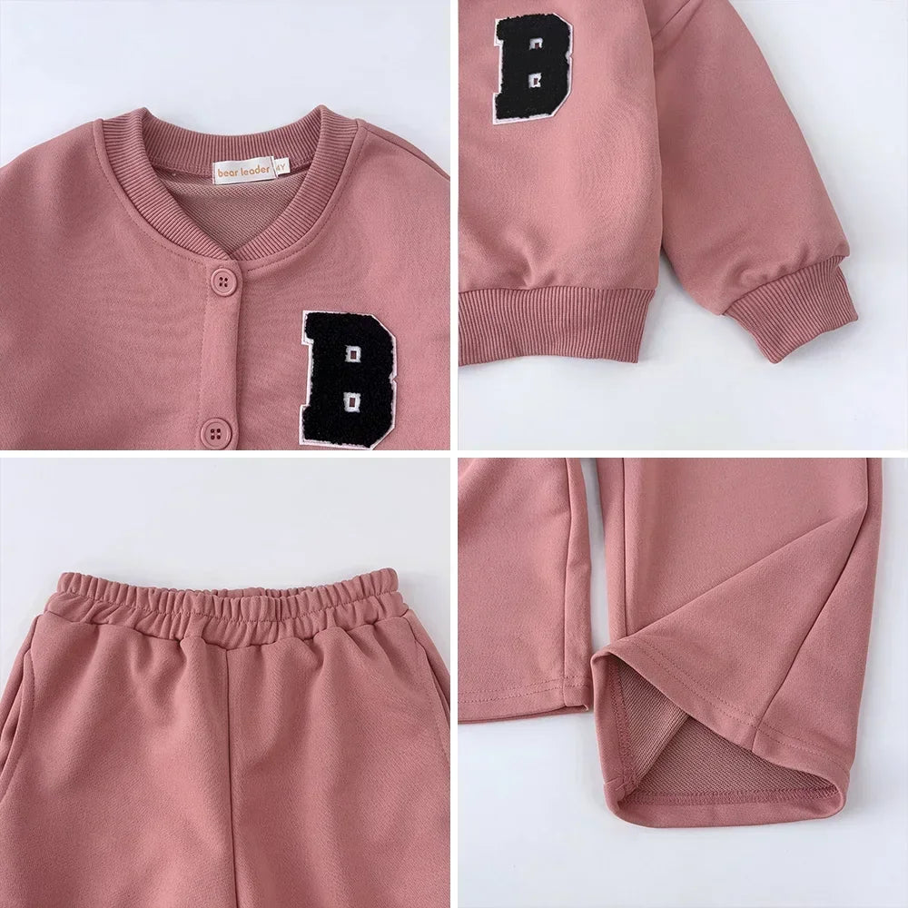 Spring and Autumn Sports Sets Kids Clothes Girls Letter Cardigan Top+Pants 2-piece Set Korean Version Simple Children's Clothing