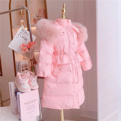 2023 New Thick Warm Long Coats Children's Outdoor Clothes Winter Jacket For Girls Fashion Hooded Outerwear Kids Cotton Parkas