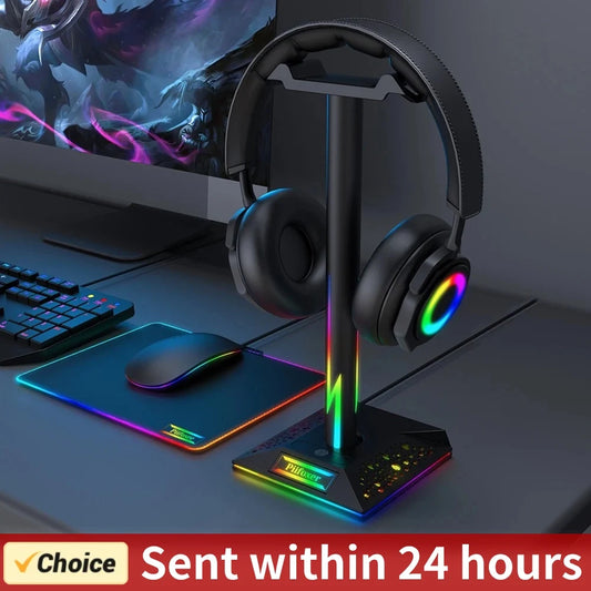 RGB Lights Headphone Stand With Type-c USB Ports Gaming Headphone Holder for All Headsets Gamers Gaming PC Accessories Desk